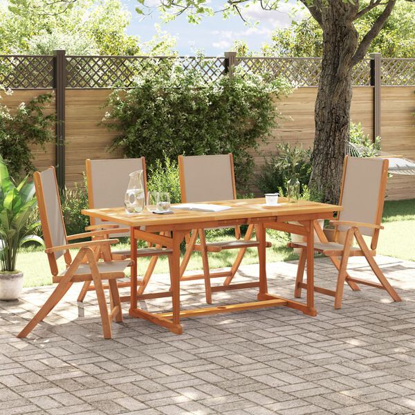 vidaXL Juego comedor de jard&iacute;n 5 pzas madera maciza acacia y textileno