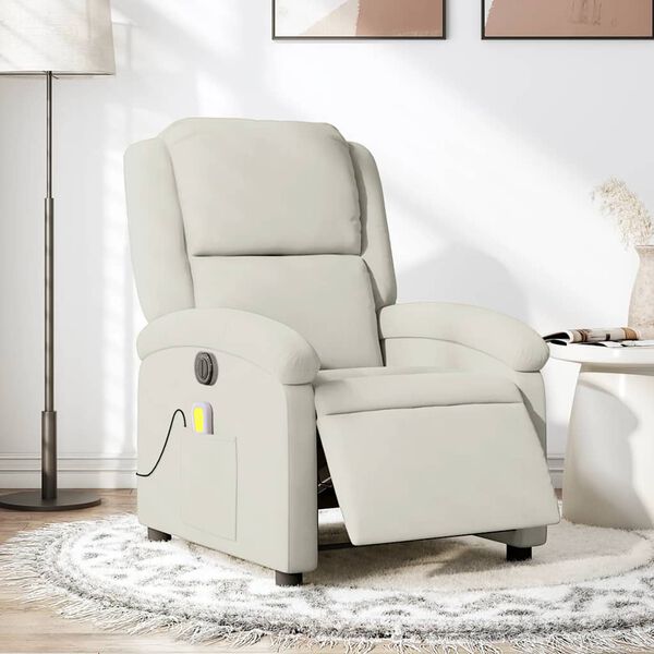 vidaXL Sill&oacute;n reclinable de masaje el&eacute;ctrico terciopelo color crema