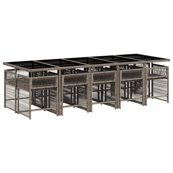 vidaXL Set de comedor de jard&iacute;n 11 pzas y cojines rat&aacute;n sint&eacute;tico gris
