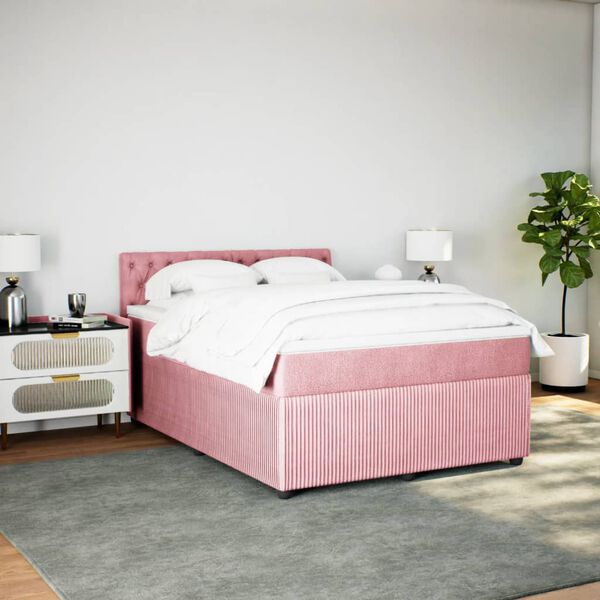 vidaXL Cama box spring con colch&oacute;n terciopelo rosa 140x200 cm