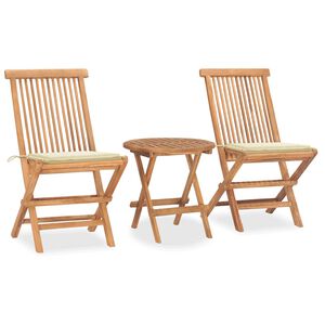 vidaXL Set comedor de jard&iacute;n plegable 3 piezas madera de teca cojines