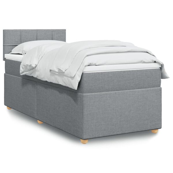vidaXL Cama box spring con colch&oacute;n tela gris claro 90x200 cm