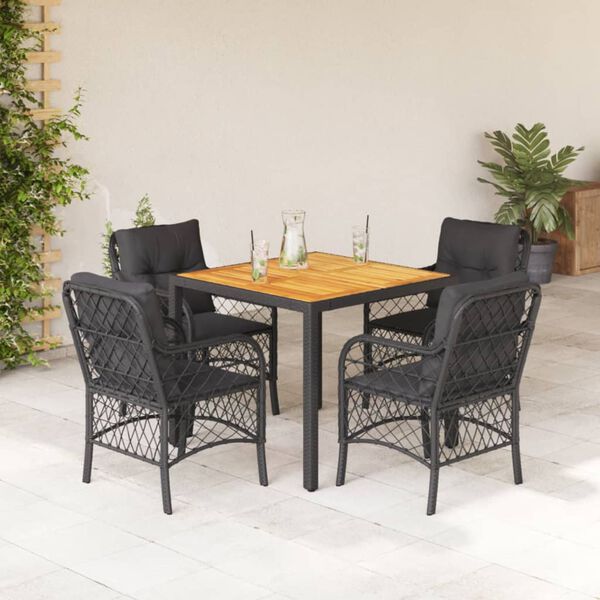vidaXL Set de muebles jard&iacute;n 5 pzas con cojines rat&aacute;n sint&eacute;tico negro