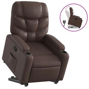 vidaXL Sill&oacute;n reclinable elevable cuero sint&eacute;tico marr&oacute;n