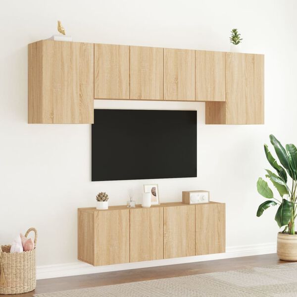 vidaXL Muebles de TV de pared 6 pzas madera de ingenier&iacute;a roble Sonoma