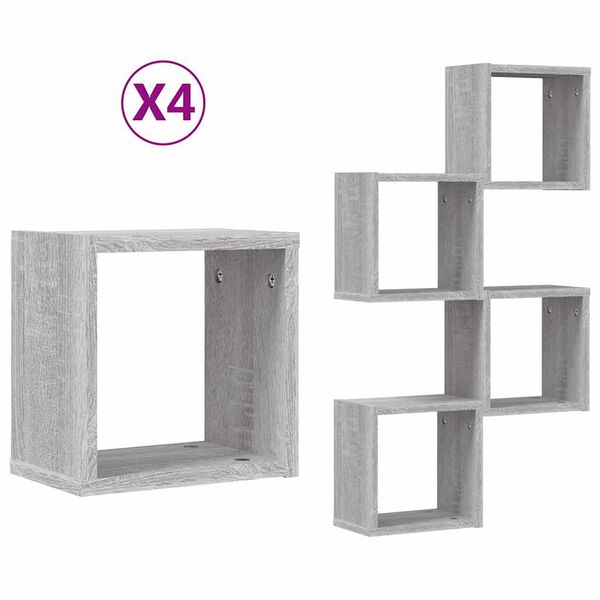 vidaXL Estanter&iacute;as de pared 4 pcs Gris Sonoma 26 x 15 x 26 cm