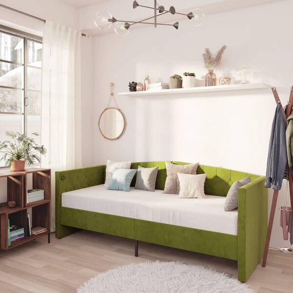 vidaXL Sof&aacute; cama USB terciopelo verde claro 90x200 cm