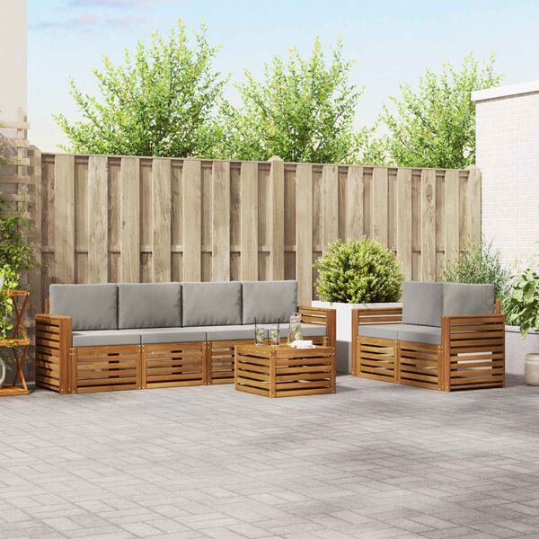 vidaXL Juegos de sof&aacute;s con coj&iacute;n 7 pcs Gris Natural y Claro