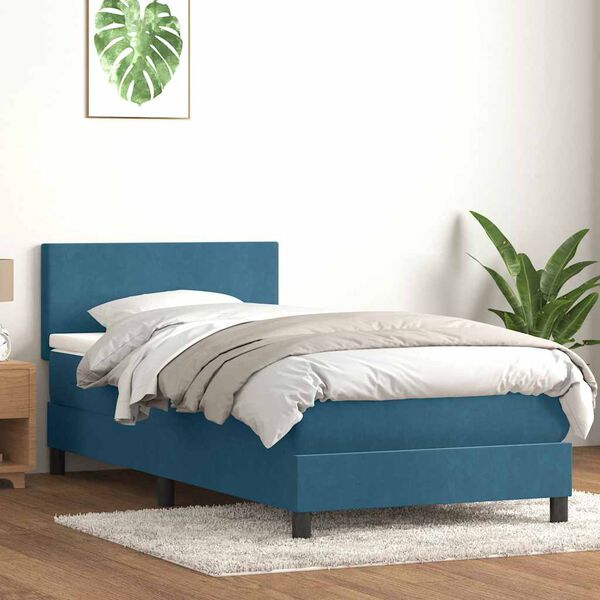 vidaXL Cama box spring con colch&oacute;n terciopelo azul oscuro 80x210 cm