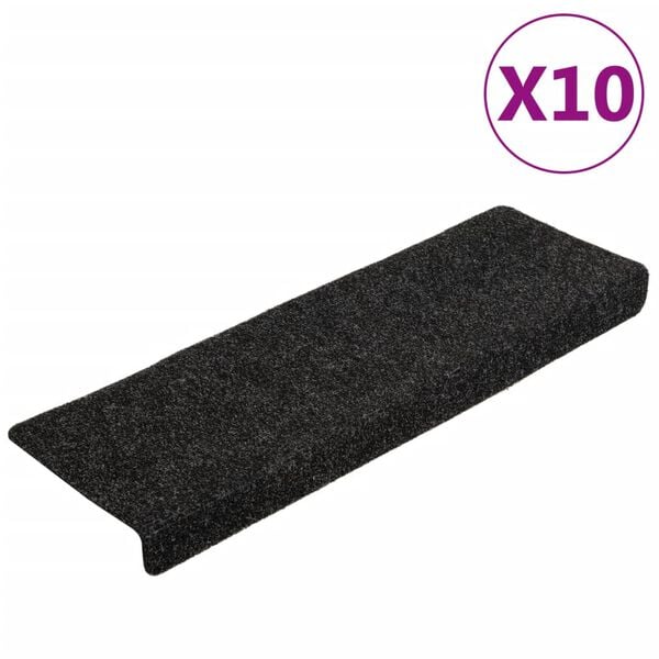 vidaXL Felpudos autoadhesivos para escaleras, 10 unidades, 65 x 21 x 4 cm, borde rectangular, color negro