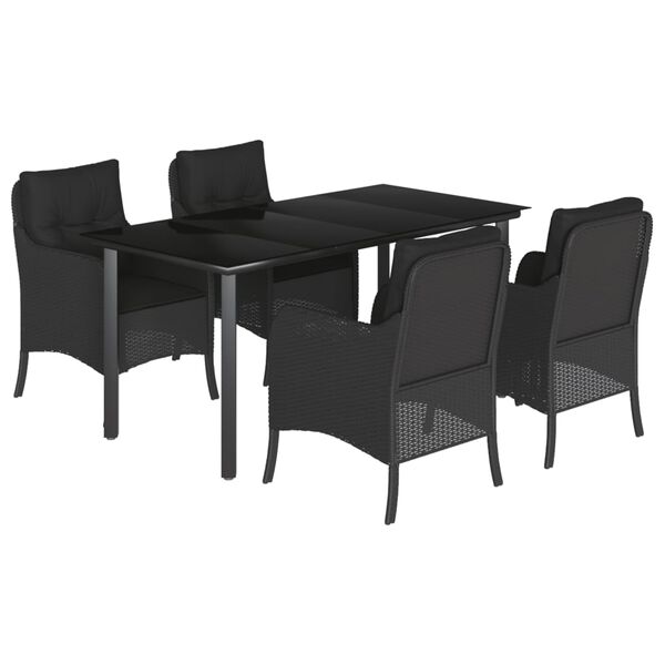vidaXL Set de muebles jard&iacute;n 5 pzas con cojines rat&aacute;n sint&eacute;tico negro