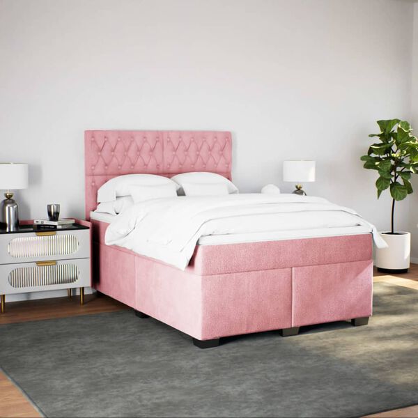 vidaXL Cama box spring con colch&oacute;n terciopelo rosa 140x200 cm