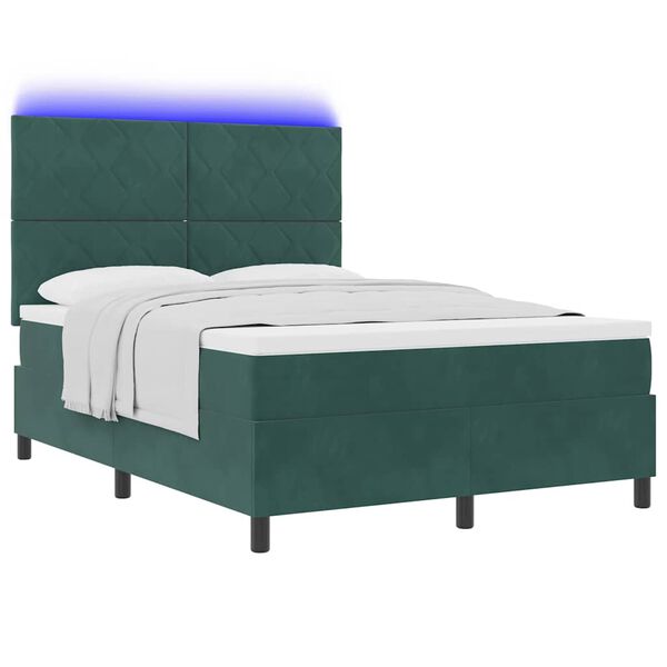 vidaXL Cama Box Spring LED con colch&oacute;n Verde oscuro 140 x 200 cm tela