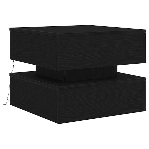 vidaXL Mesa de centro con luces LED roble negro 50x50x40 cm