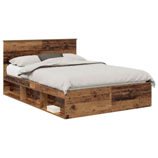 vidaXL Estructura de cama con cabecera Madera vieja 135 x 190 cm