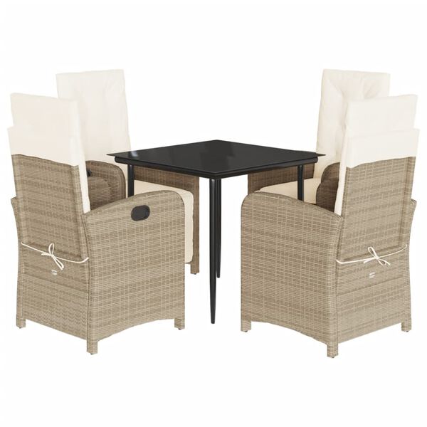 vidaXL Set comedor de jard&iacute;n 5 pzas con cojines rat&aacute;n sint&eacute;tico beige