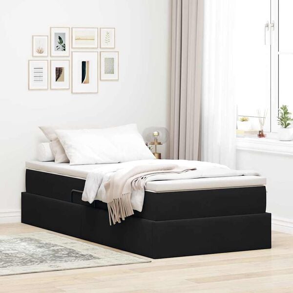 vidaXL Cama con almacenamiento y colch&oacute;n Negro 90 x 200 cm Terciopelo