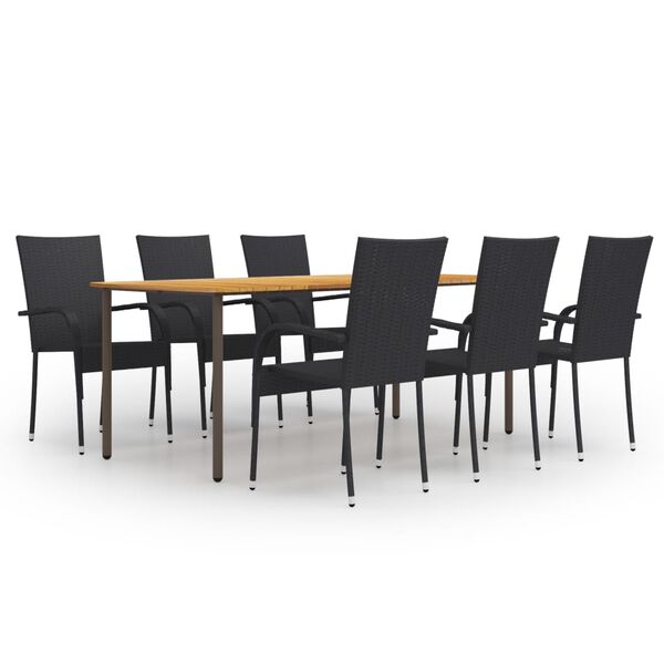 vidaXL Juego de muebles de comedor de jardín 7 piezas ratán PE negro