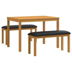vidaXL Conjunto de comedor 3 uds. Negro Madera de Roble S&oacute;lido