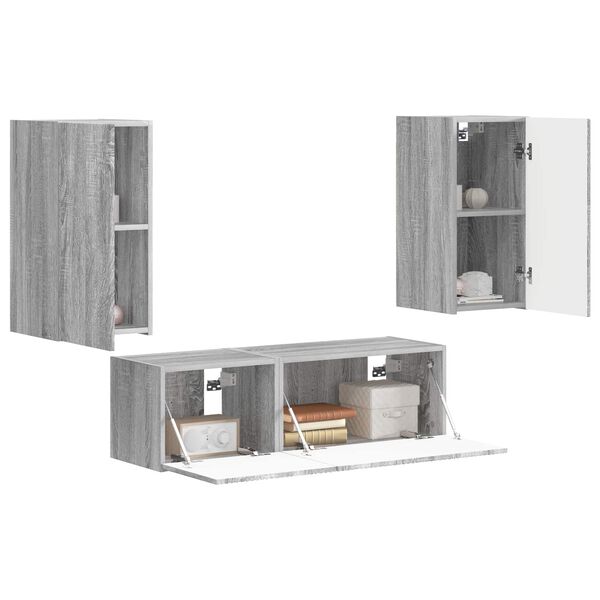 vidaXL Conjunto de mueble para TV de pared 4 pcs Gris Sonoma