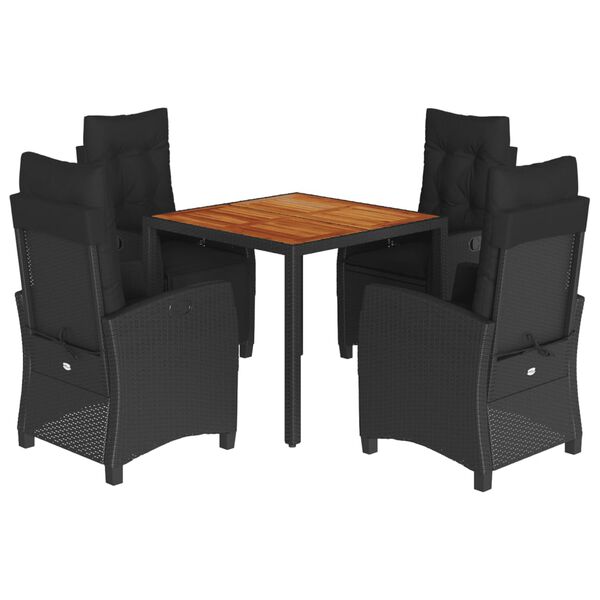 vidaXL Set de muebles jard&iacute;n 5 pzas con cojines rat&aacute;n sint&eacute;tico negro