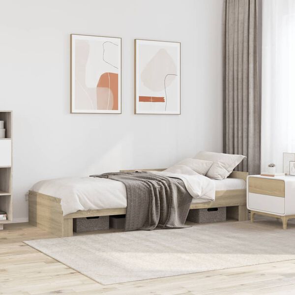 vidaXL Estructura de cama sin colch&oacute;n madera roble Sonoma 90x190 cm
