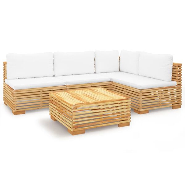 vidaXL Juego muebles de jard&iacute;n 5 piezas y cojines madera maciza teca