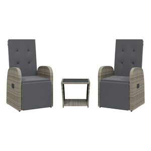 vidaXL Set comedor de jard&iacute;n 3 piezas con cojines rat&aacute;n sint&eacute;tico gris