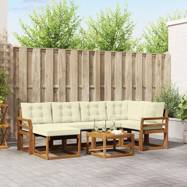 vidaXL Conjunto de sof&aacute;s de exterior con coj&iacute;n 7 pcs Natural y Crema