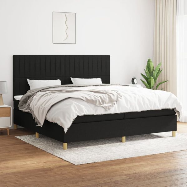 vidaXL Cama box spring con colch&oacute;n tela negro 200x200 cm