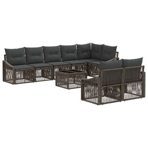 vidaXL Conjunto de sof&aacute;s de jard&iacute;n 9 uds. Gris rat&aacute;n sint&eacute;tico