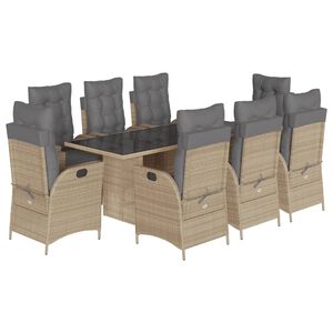 vidaXL Set comedor de jard&iacute;n 9 pzas con cojines rat&aacute;n sint&eacute;tico beige