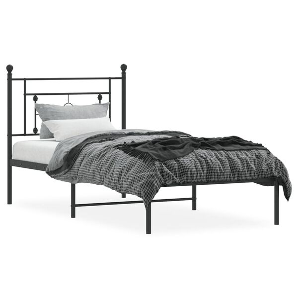 vidaXL Estructura cama sin colch&oacute;n con cabecero metal negro 90x190 cm