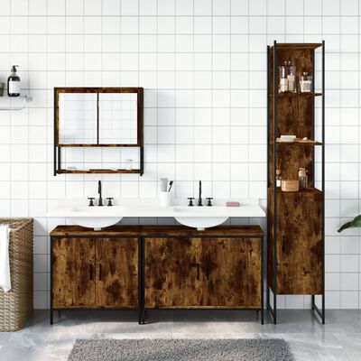 vidaXL Set de muebles baño 4 pzas madera contrachapada roble ahumado