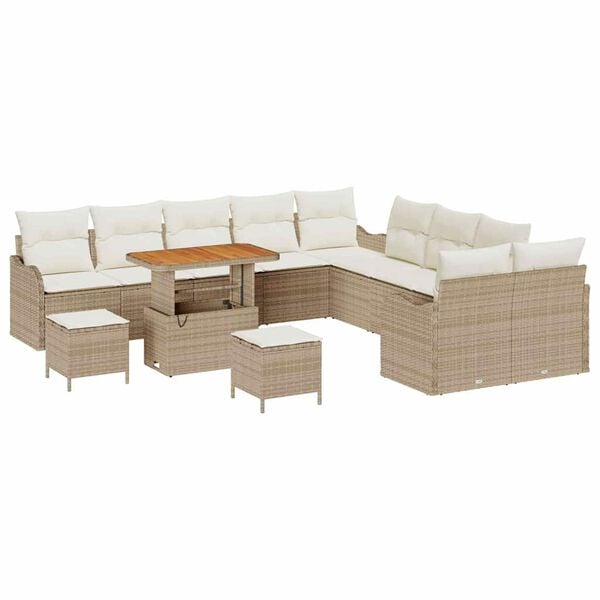 vidaXL Conjunto de sof&aacute; de jard&iacute;n con coj&iacute;n 13 pcs Beige y Crema