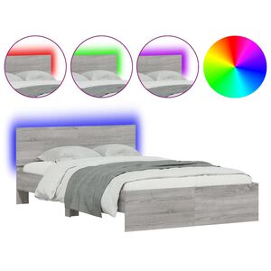 vidaXL Estructura de cama cabecero y luces LED gris Sonoma 140x190 cm