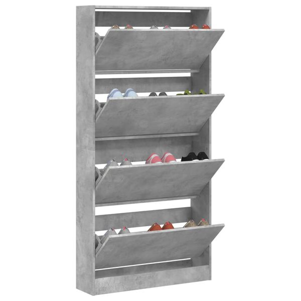 vidaXL Mueble zapatero 4 cajones abatibles gris hormig&oacute;n 80x21x163,5cm