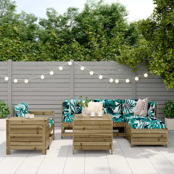 vidaXL Juego de sof&aacute;s de jard&iacute;n 7 pzas madera de pino impregnada