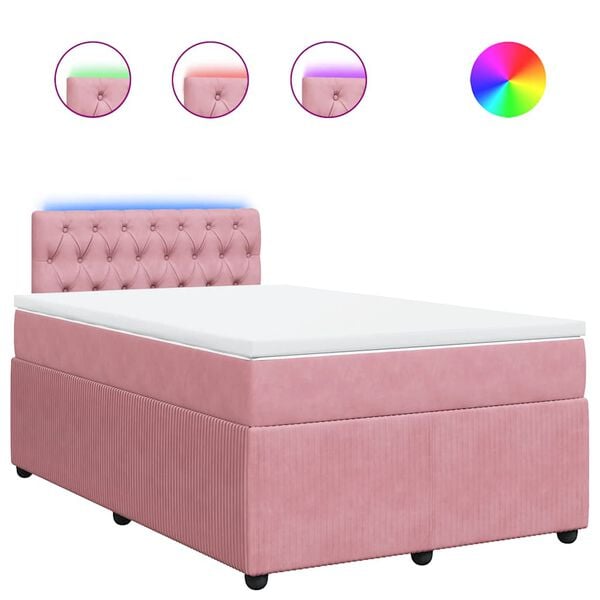 vidaXL Cama box spring con colch&oacute;n terciopelo rosa 120x190 cm