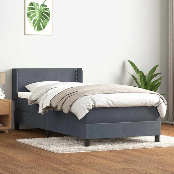 vidaXL Cama box spring con colch&oacute;n terciopelo gris oscuro 100x220 cm