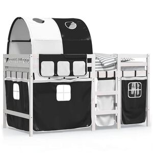 vidaXL Cama alta ni&ntilde;os con t&uacute;nel madera pino blanco negro 90x190 cm