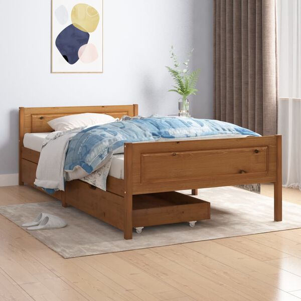 vidaXL Estructura de cama 2 cajones madera pino marr&oacute;n miel 100x200 cm