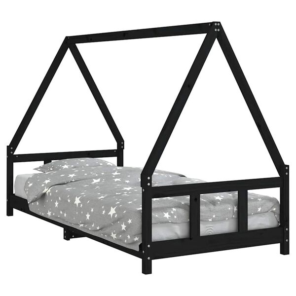 vidaXL Estructura de cama para ni&ntilde;os madera de pino negro 90x200 cm