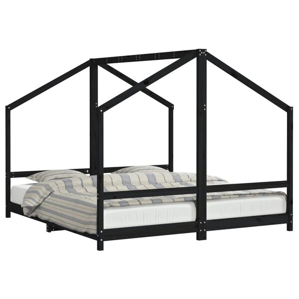 vidaXL Estructura de cama para ni&ntilde;os madera pino negro 2x(90x200) cm