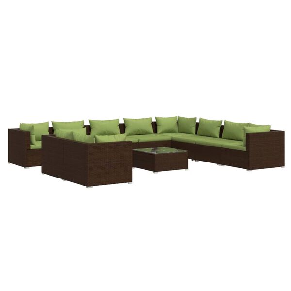 vidaXL Set de muebles de jard&iacute;n 11 pzas cojines rat&aacute;n sint&eacute;tico marr&oacute;n