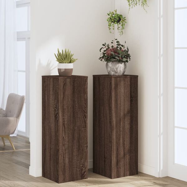 vidaXL Soportes para plantas 2 uds madera marr&oacute;n roble 33x33x100 cm