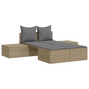 vidaXL Tumbona doble con cojines rat&aacute;n sint&eacute;tico beige