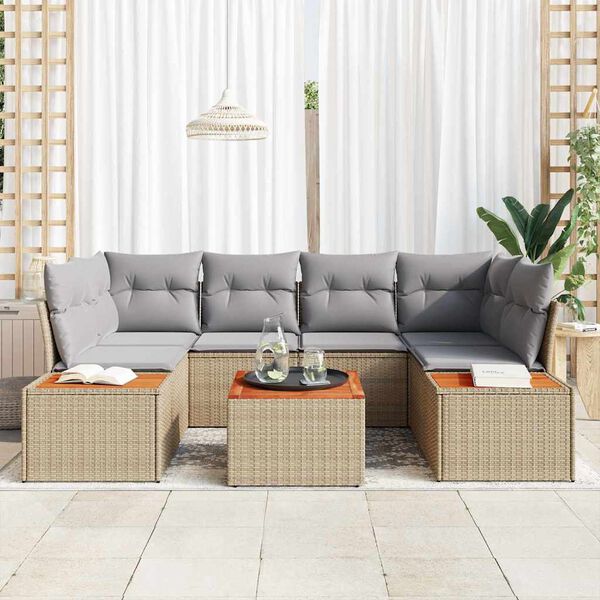 vidaXL Conjunto de sof&aacute; de jard&iacute;n con coj&iacute;n 6 pcs Beige Polirat&aacute;n