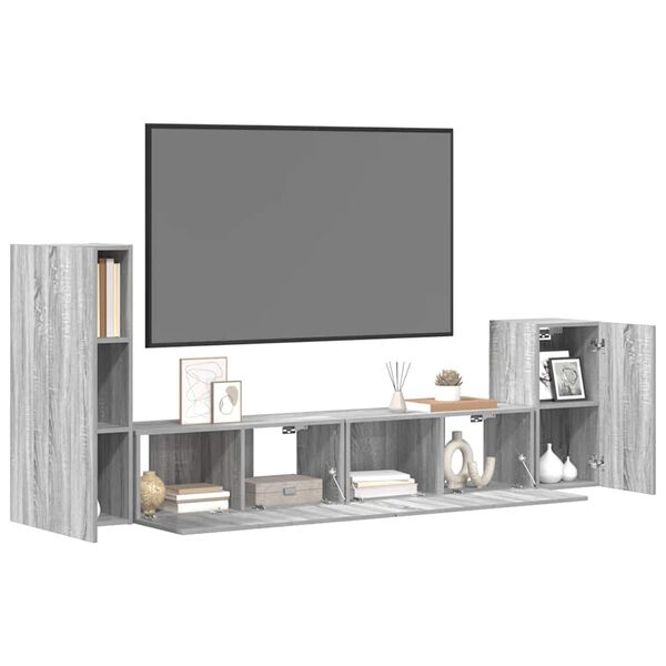 vidaXL Set de muebles para TV 4 pzas madera contrachapada gris Sonoma