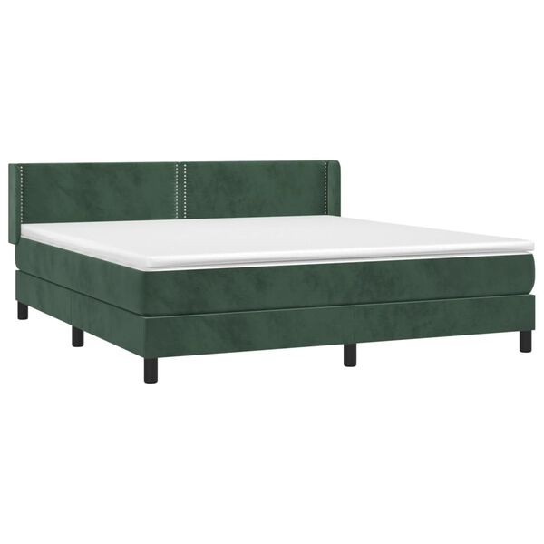 vidaXL Cama box spring con colch&oacute;n terciopelo verde oscuro 180x200 cm